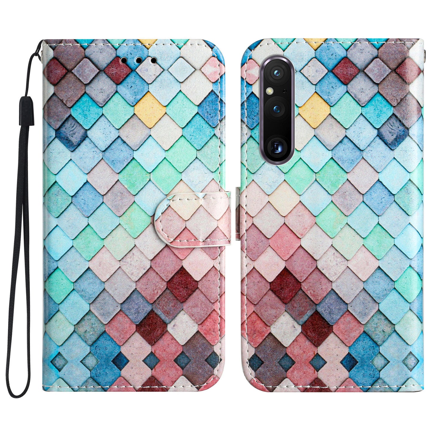 For Sony Xperia 1 V PU Leather Stand Flip Cover Pattern Printing Wallet Phone Case with Strap