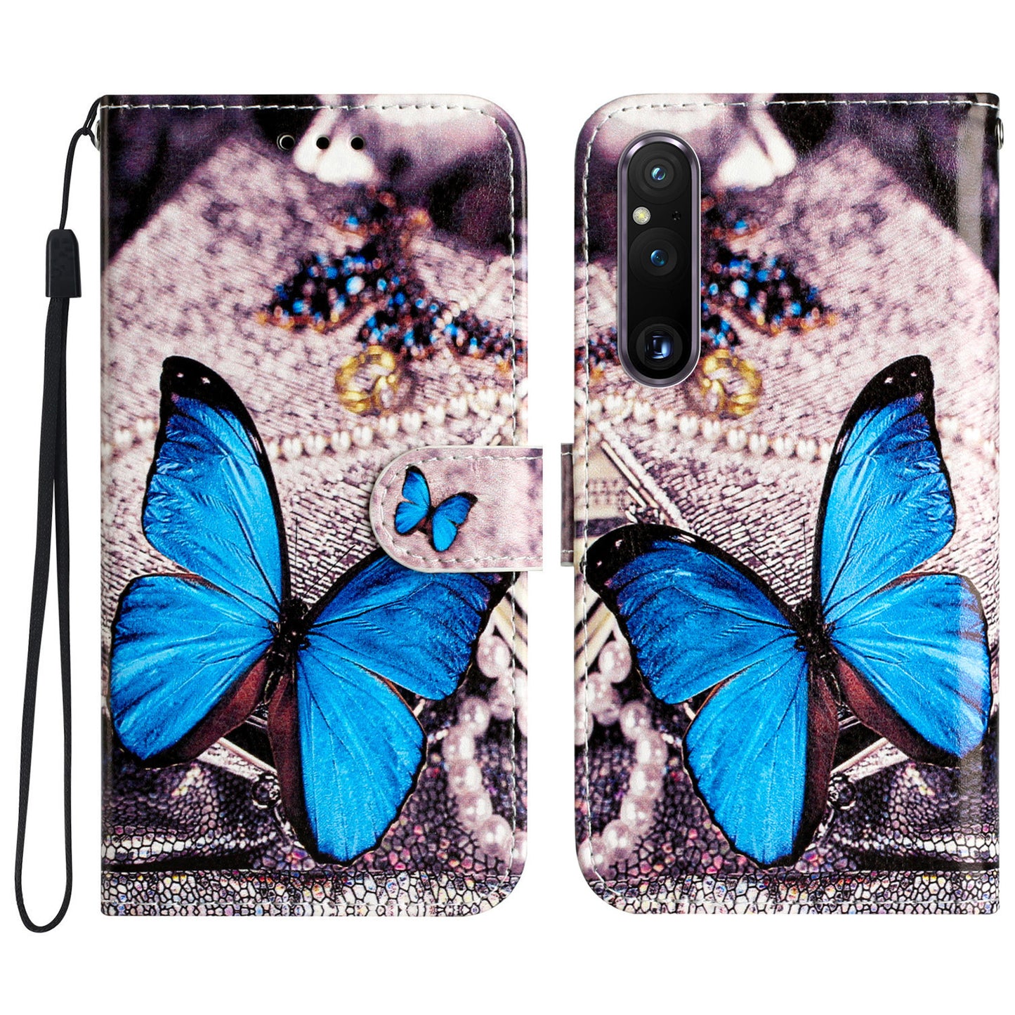 For Sony Xperia 1 V PU Leather Stand Flip Cover Pattern Printing Wallet Phone Case with Strap