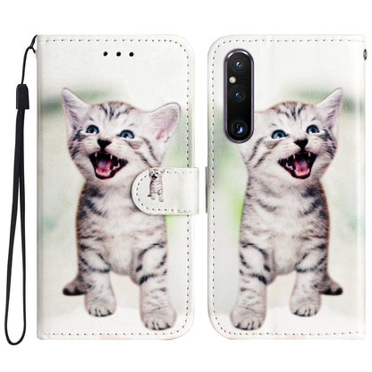 For Sony Xperia 1 V PU Leather Stand Flip Cover Pattern Printing Wallet Phone Case with Strap