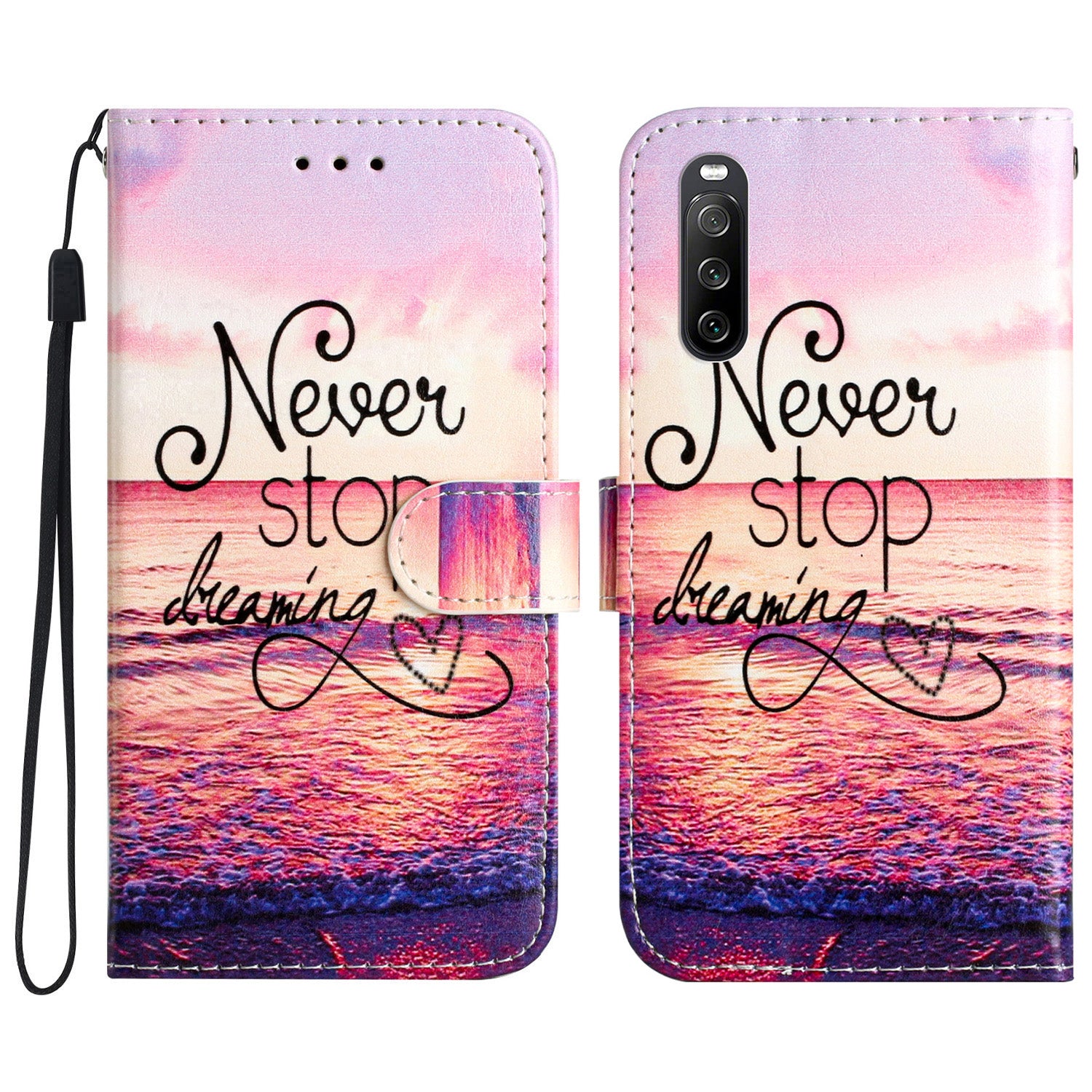 For Sony Xperia 10 V PU Leather Case Pattern Printing Stand Protective Wallet Phone Cover with Strap