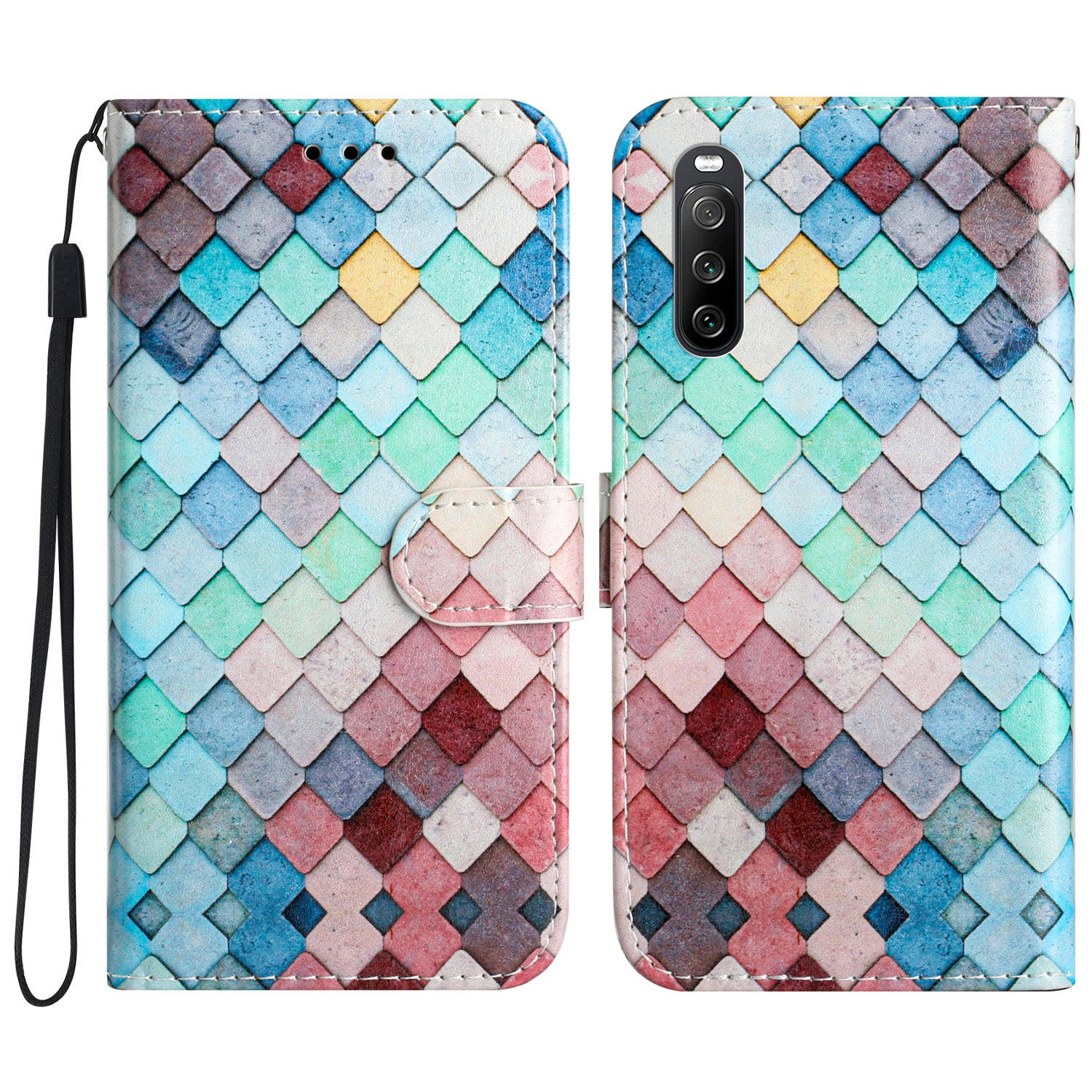 For Sony Xperia 10 V PU Leather Case Pattern Printing Stand Protective Wallet Phone Cover with Strap