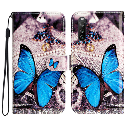 For Sony Xperia 10 V PU Leather Case Pattern Printing Stand Protective Wallet Phone Cover with Strap