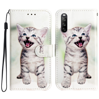 For Sony Xperia 10 V PU Leather Case Pattern Printing Stand Protective Wallet Phone Cover with Strap