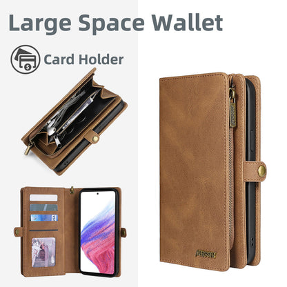 MEGSHI 017 Series For Samsung Galaxy A33 5G Detachable Magnet Cover Zipper Wallet PU Leather Flip Case with Wrist Strap