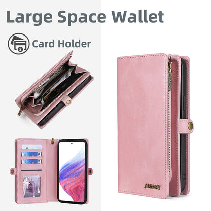 MEGSHI 017 Series For Samsung Galaxy A33 5G Detachable Magnet Cover Zipper Wallet PU Leather Flip Case with Wrist Strap