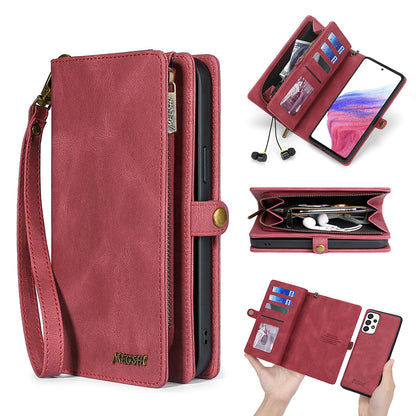 MEGSHI 017 Series For Samsung Galaxy A33 5G Detachable Magnet Cover Zipper Wallet PU Leather Flip Case with Wrist Strap