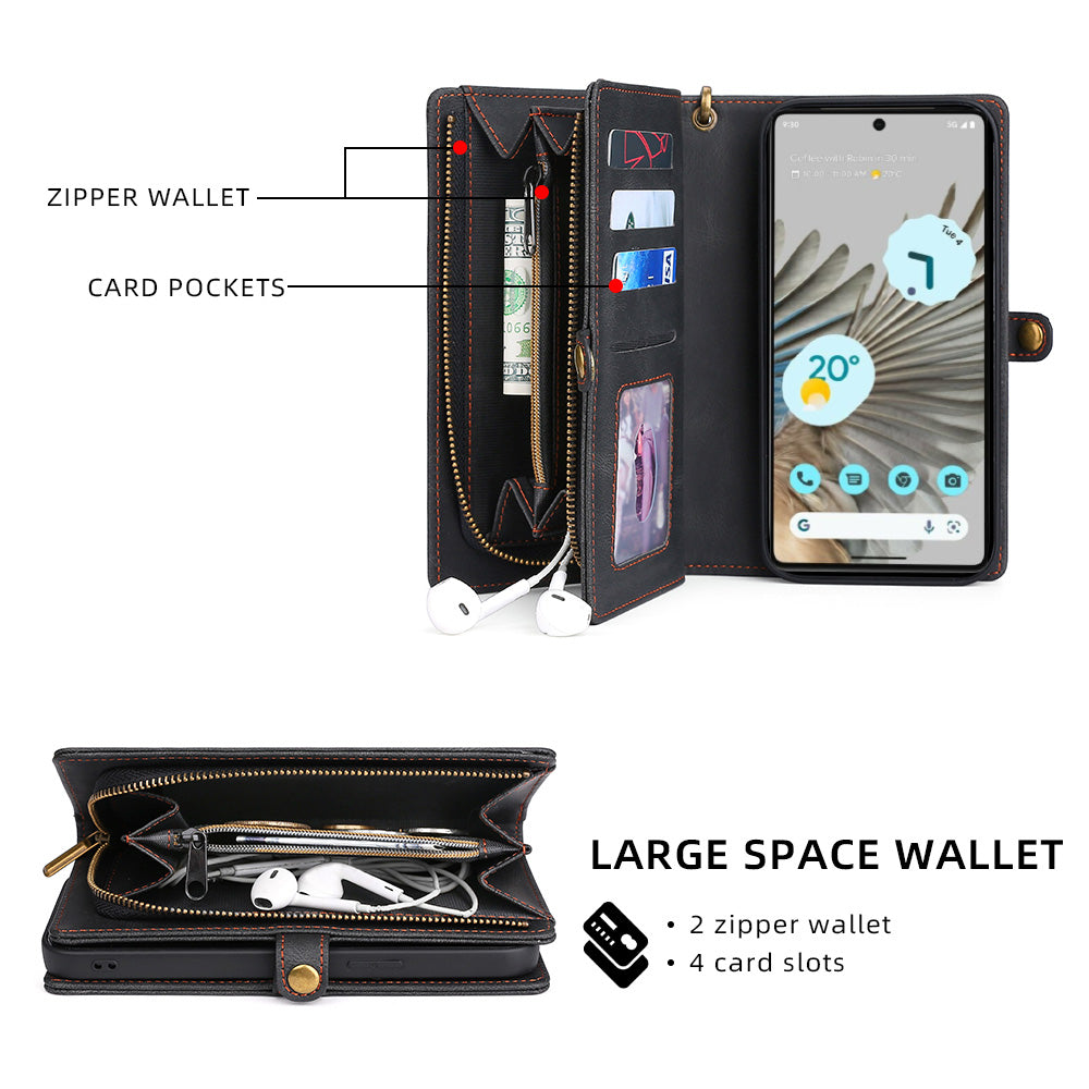 MEGSHI 017 Series For Google Pixel 7 5G Zipper Wallet Leather Case Magnetic Suction Detachable Cover