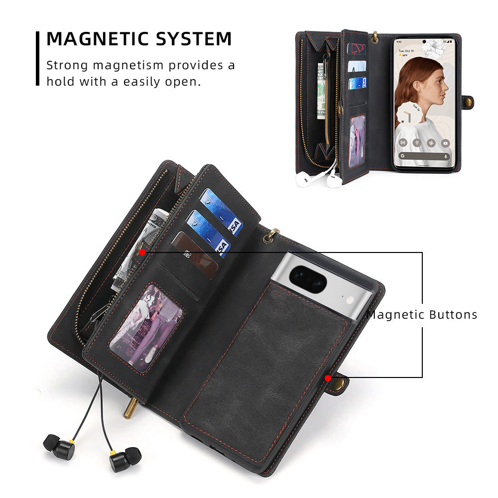 MEGSHI 017 Series For Google Pixel 7 5G Zipper Wallet Leather Case Magnetic Suction Detachable Cover