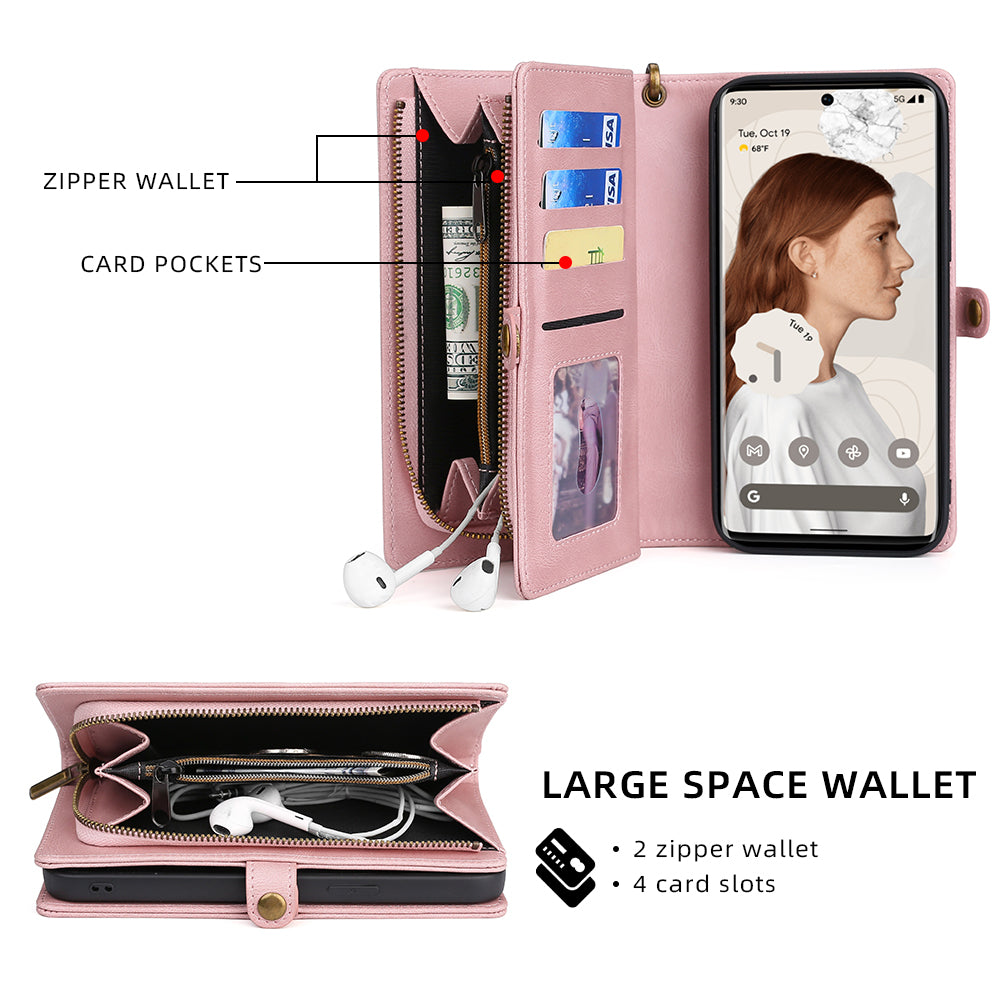 MEGSHI 017 Series For Google Pixel 7 5G Zipper Wallet Leather Case Magnetic Suction Detachable Cover