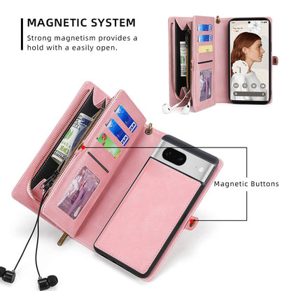 MEGSHI 017 Series For Google Pixel 7 5G Zipper Wallet Leather Case Magnetic Suction Detachable Cover