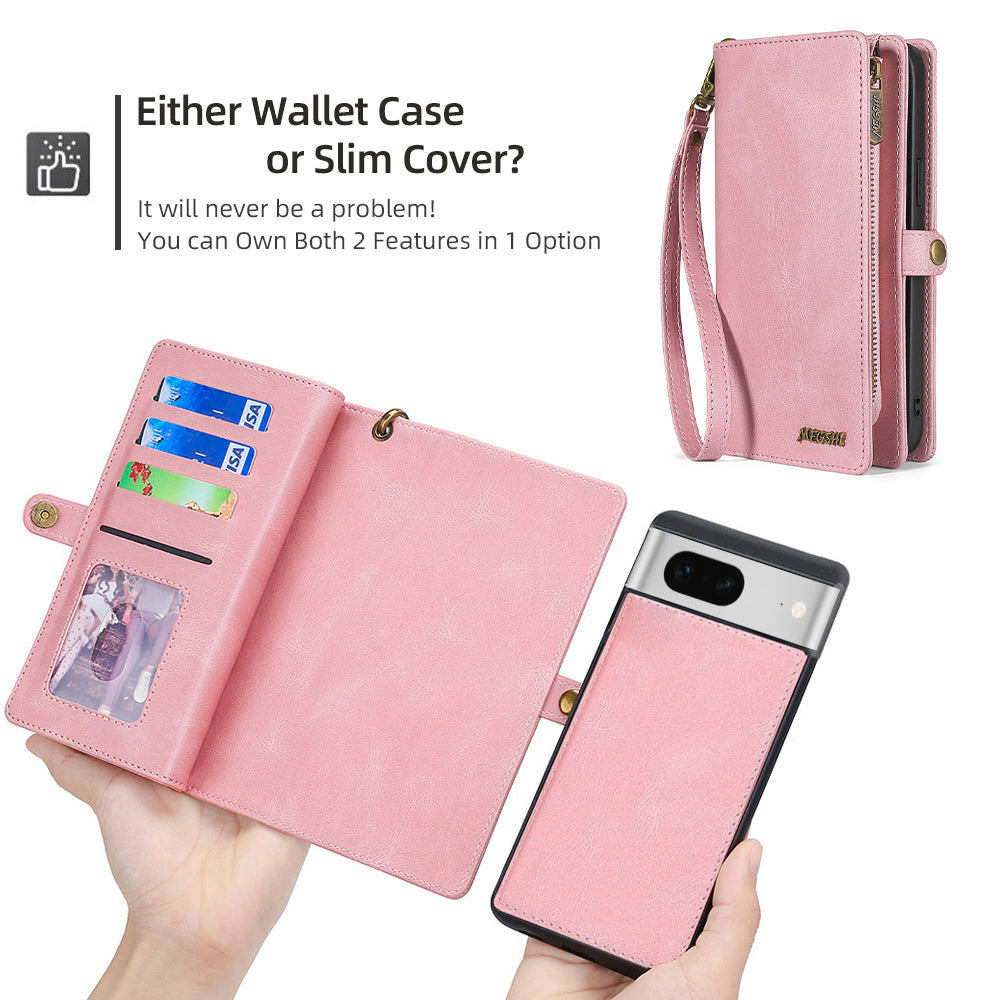 MEGSHI 017 Series For Google Pixel 7 5G Zipper Wallet Leather Case Magnetic Suction Detachable Cover