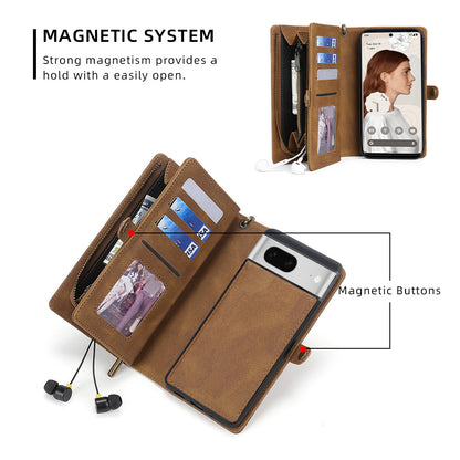 MEGSHI 017 Series For Google Pixel 7 5G Zipper Wallet Leather Case Magnetic Suction Detachable Cover