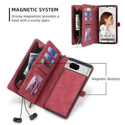 MEGSHI 017 Series For Google Pixel 7 5G Zipper Wallet Leather Case Magnetic Suction Detachable Cover