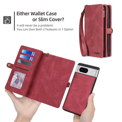 MEGSHI 017 Series For Google Pixel 7 5G Zipper Wallet Leather Case Magnetic Suction Detachable Cover