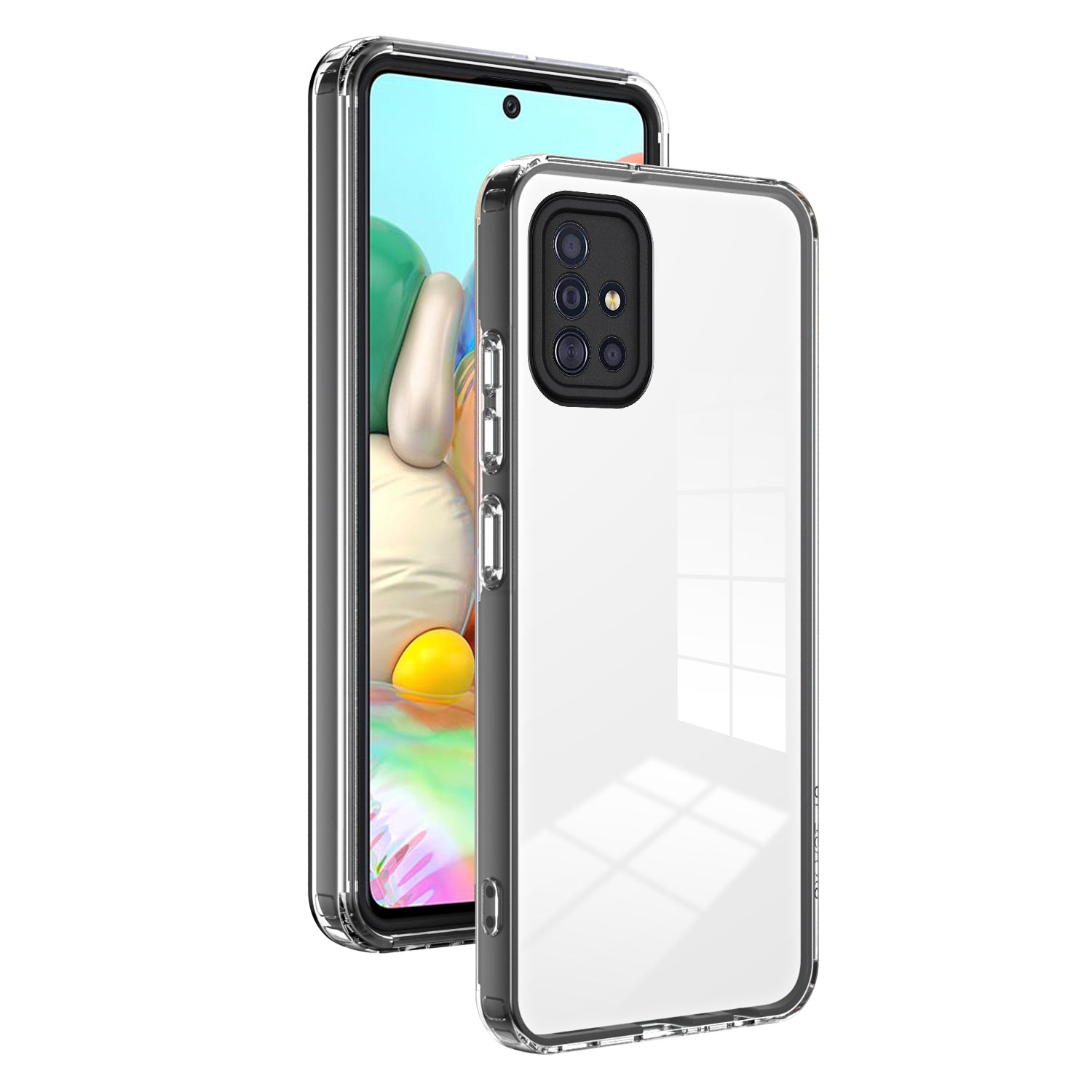 For Samsung Galaxy A71 4G SM-A715 TPU PC Phone Case 3-in-1 Clear Phone Cover with Camera Frame