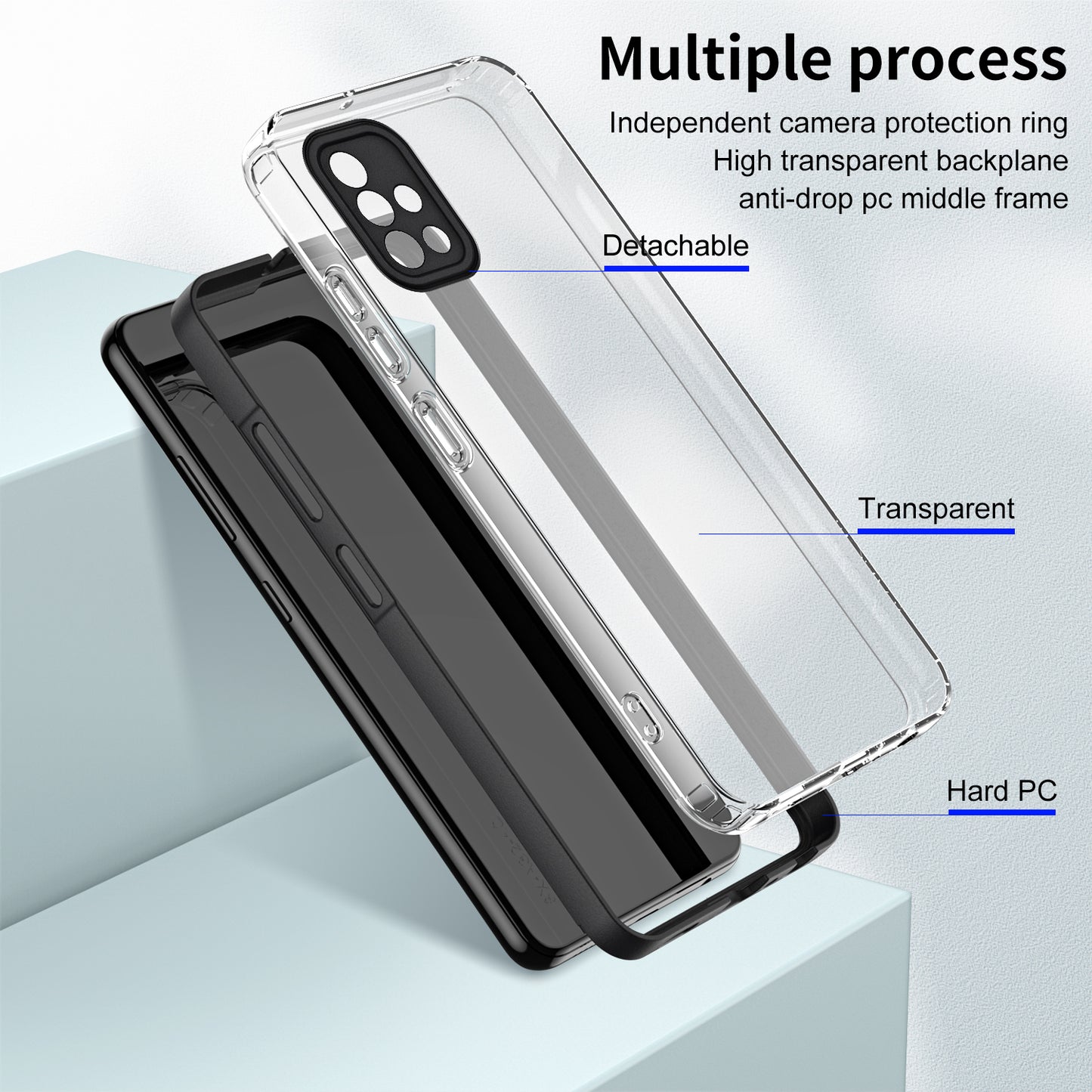 For Samsung Galaxy A71 4G SM-A715 TPU PC Phone Case 3-in-1 Clear Phone Cover with Camera Frame