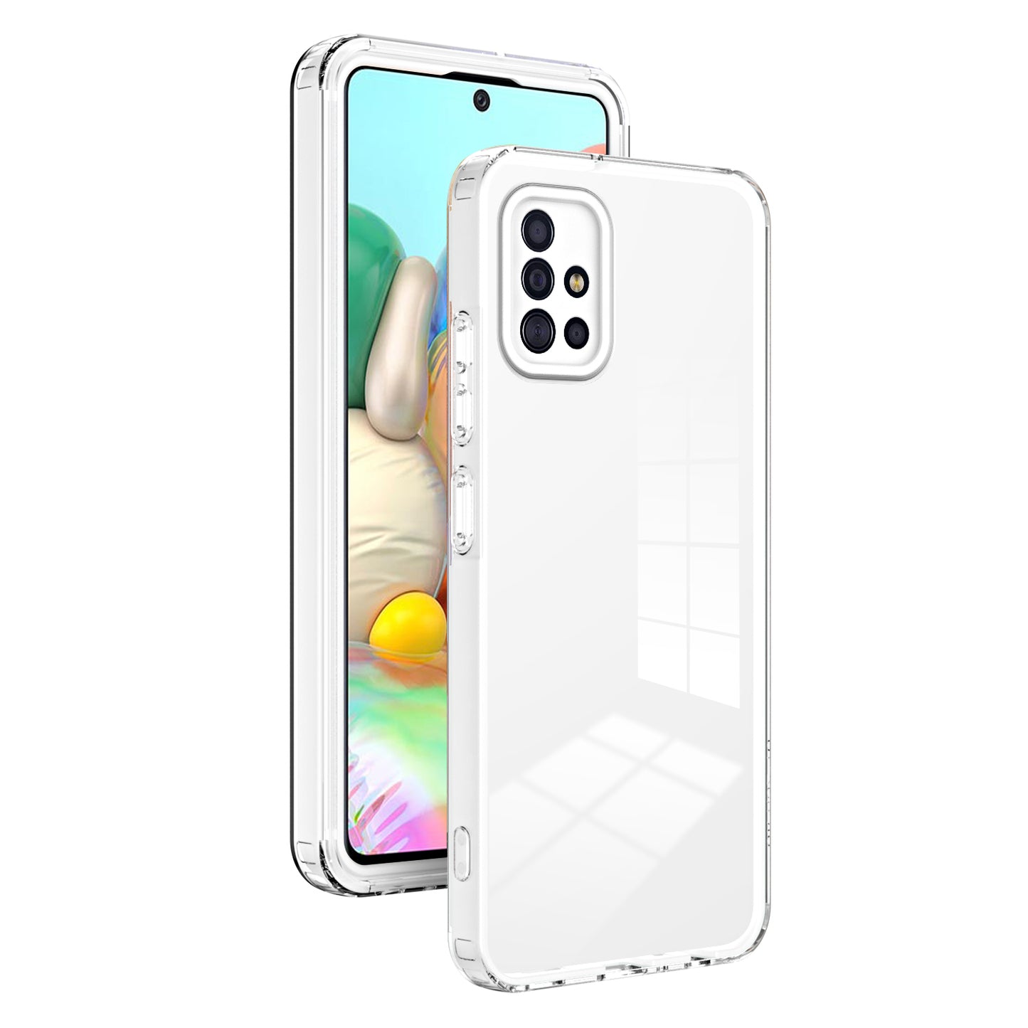 For Samsung Galaxy A71 4G SM-A715 TPU PC Phone Case 3-in-1 Clear Phone Cover with Camera Frame