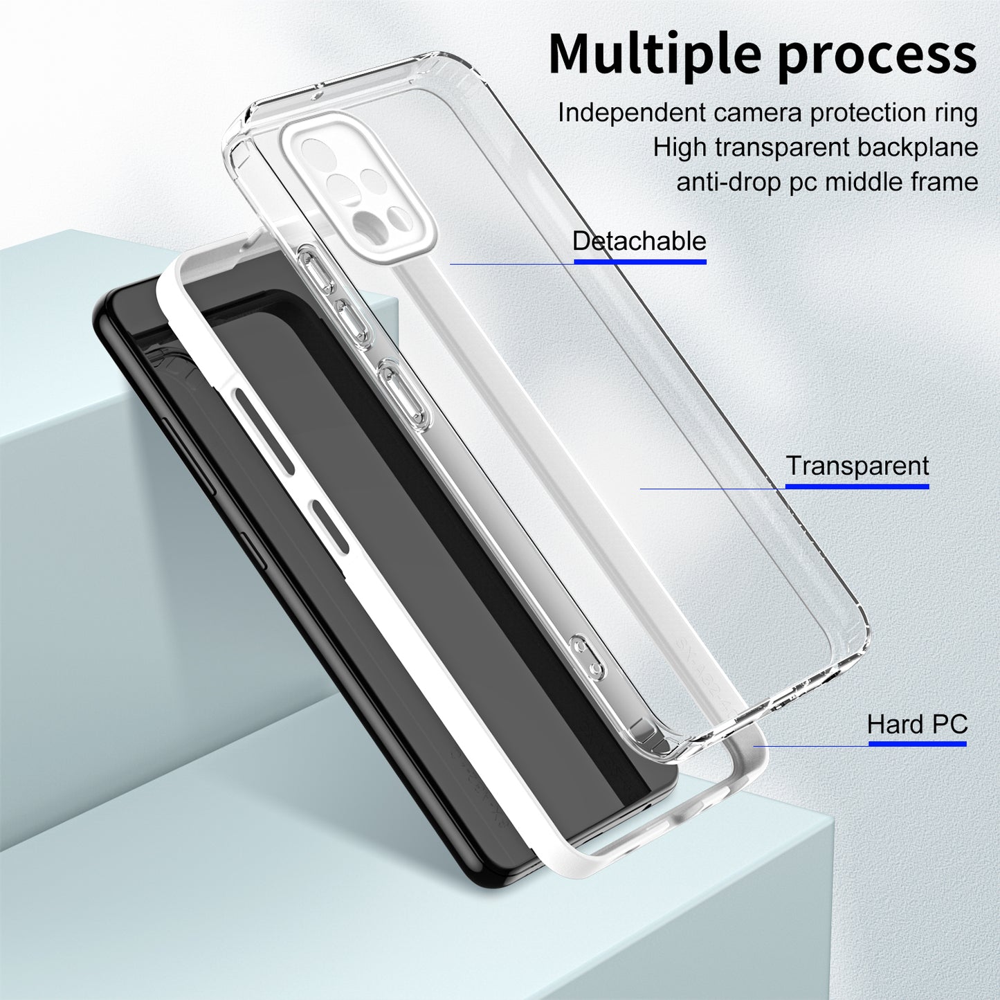 For Samsung Galaxy A71 4G SM-A715 TPU PC Phone Case 3-in-1 Clear Phone Cover with Camera Frame