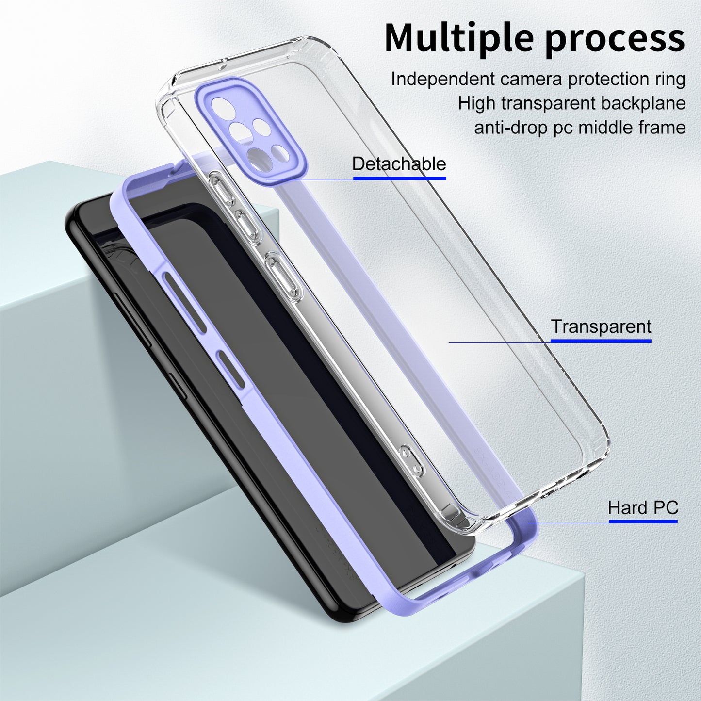 For Samsung Galaxy A71 4G SM-A715 TPU PC Phone Case 3-in-1 Clear Phone Cover with Camera Frame