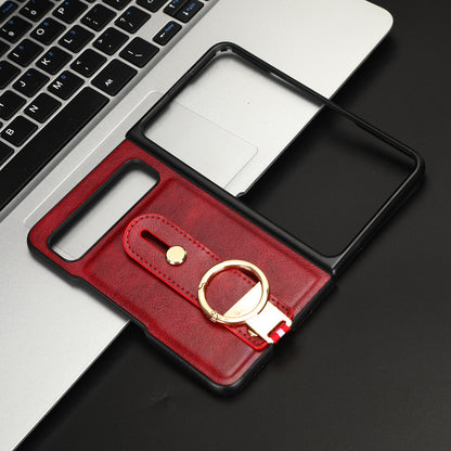 For Google Pixel Fold Wristband Anti-Drop Protective Case Leather Coated PC+TPU Phone Cover with Neck Strap