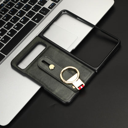 For Google Pixel Fold Wristband Anti-Drop Protective Case Leather Coated PC+TPU Phone Cover with Neck Strap