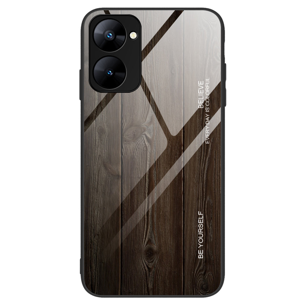 Back Case for Realme V30 5G Drop Resistant TPU + Tempered Glass Wooden Pattern Phone Cover