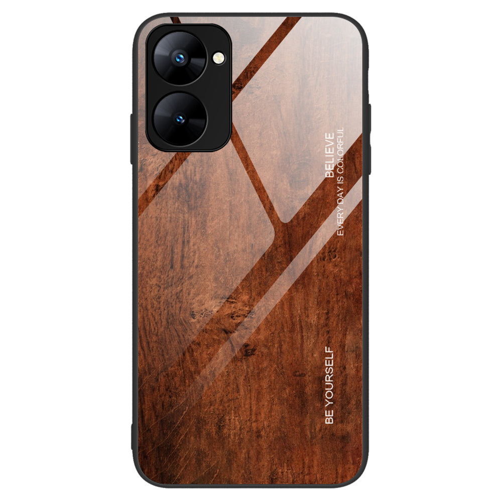 Back Case for Realme V30 5G Drop Resistant TPU + Tempered Glass Wooden Pattern Phone Cover