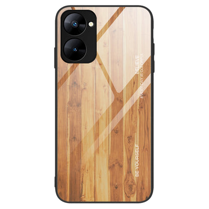 Back Case for Realme V30 5G Drop Resistant TPU + Tempered Glass Wooden Pattern Phone Cover