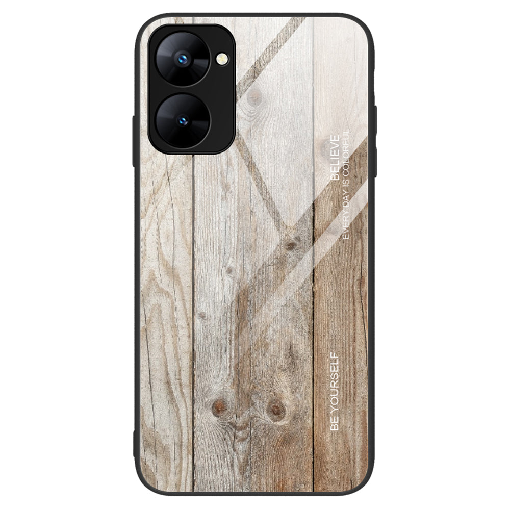 Back Case for Realme V30 5G Drop Resistant TPU + Tempered Glass Wooden Pattern Phone Cover