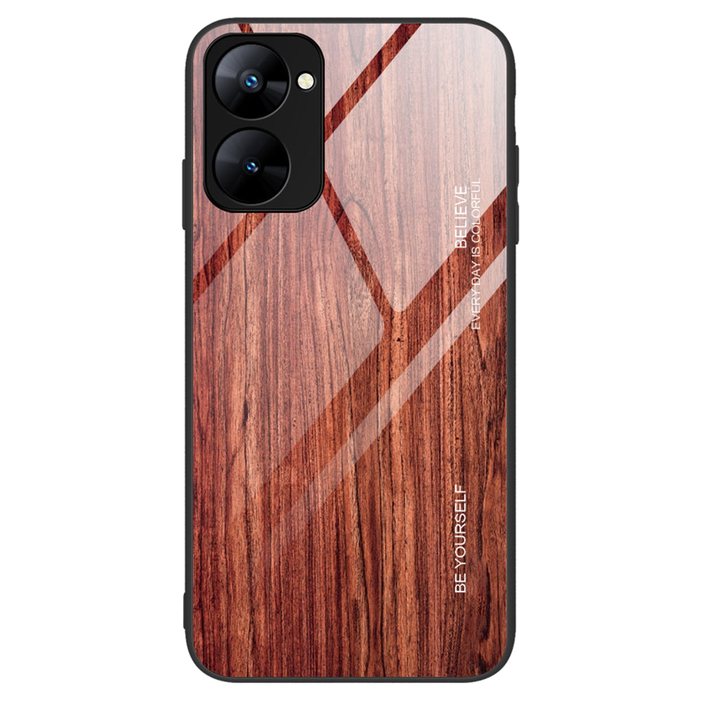 Back Case for Realme V30 5G Drop Resistant TPU + Tempered Glass Wooden Pattern Phone Cover