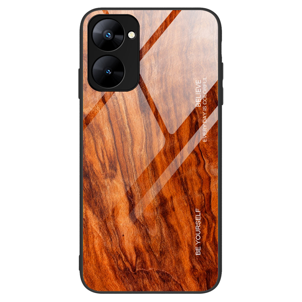 Back Case for Realme V30 5G Drop Resistant TPU + Tempered Glass Wooden Pattern Phone Cover