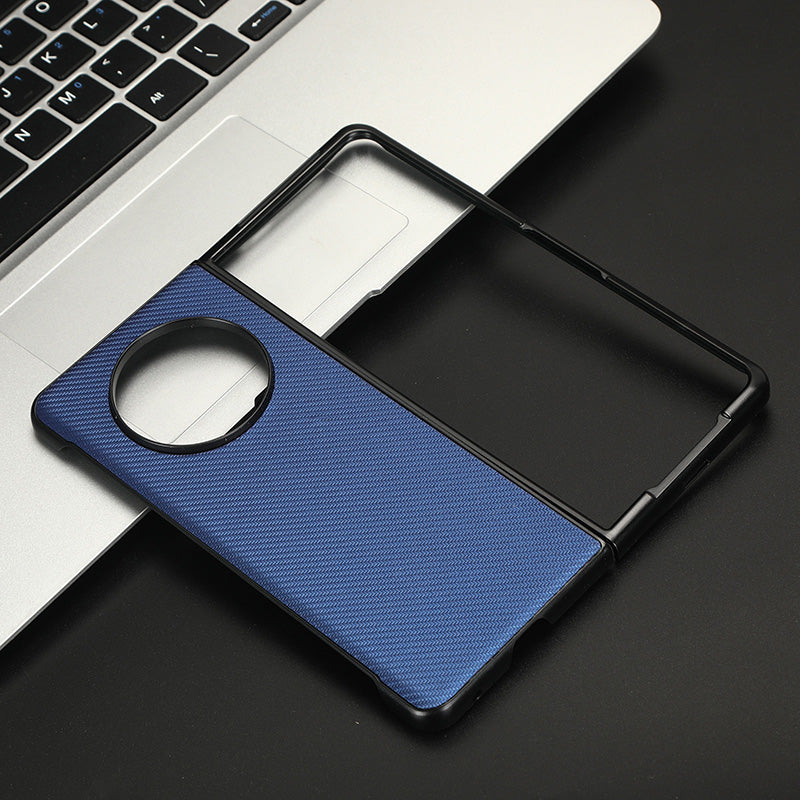 For Tecno Phantom V Fold Carbon Fiber Texture Case PU Leather Coated PC Shockproof Phone Cover