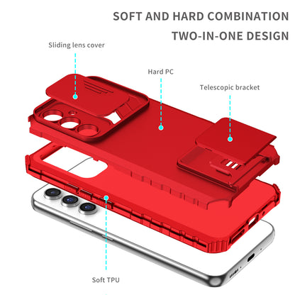 For Samsung Galaxy A54 5G Kickstand Case Anti-scratch PC + TPU Phone Protector with Slide Camera Cover