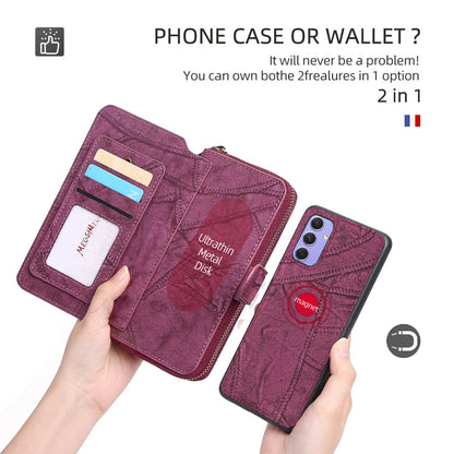 MEGSHI 004 Series For Samsung Galaxy A14 4G / 5G Zipper Wallet Case Detachable PU Leather Stand Phone Cover