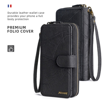 MEGSHI 004 Series For Samsung Galaxy A14 4G / 5G Zipper Wallet Case Detachable PU Leather Stand Phone Cover