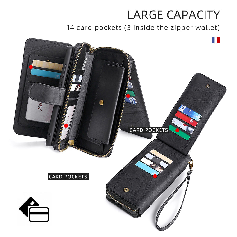 MEGSHI 004 Series For Samsung Galaxy A14 4G / 5G Zipper Wallet Case Detachable PU Leather Stand Phone Cover