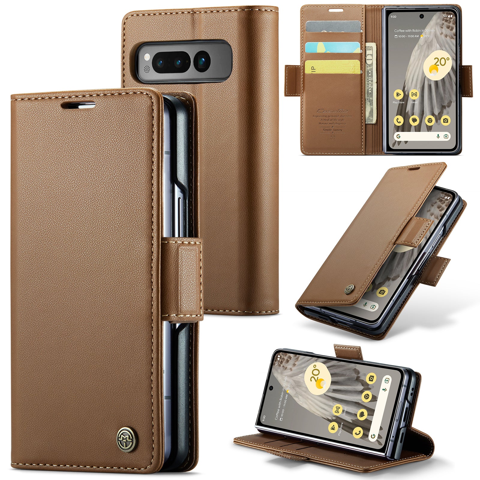 CASEME 023 Series For Google Pixel Fold RFID Blocking PU Leather Case Cell Phone Stand Wallet Cover