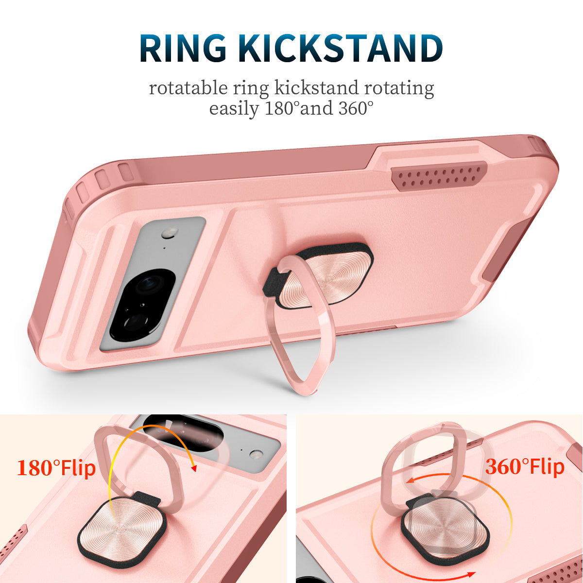 For Google Pixel 8 Ring Kickstand Phone Case Hard PC Soft TPU Defender Protective Cover