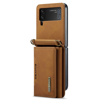 DG.MING M2 Series for Samsung Galaxy Z Flip4 5G Magnetic Leather+PC Phone Case Kickstand Wallet Cover with Shoulder Strap