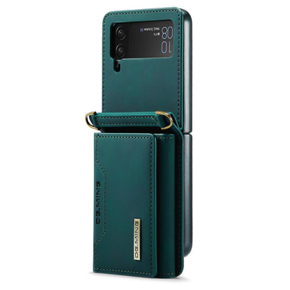 DG.MING M2 Series for Samsung Galaxy Z Flip4 5G Magnetic Leather+PC Phone Case Kickstand Wallet Cover with Shoulder Strap