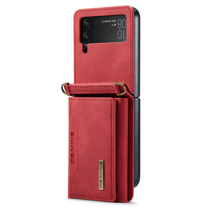 DG.MING M2 Series for Samsung Galaxy Z Flip4 5G Magnetic Leather+PC Phone Case Kickstand Wallet Cover with Shoulder Strap