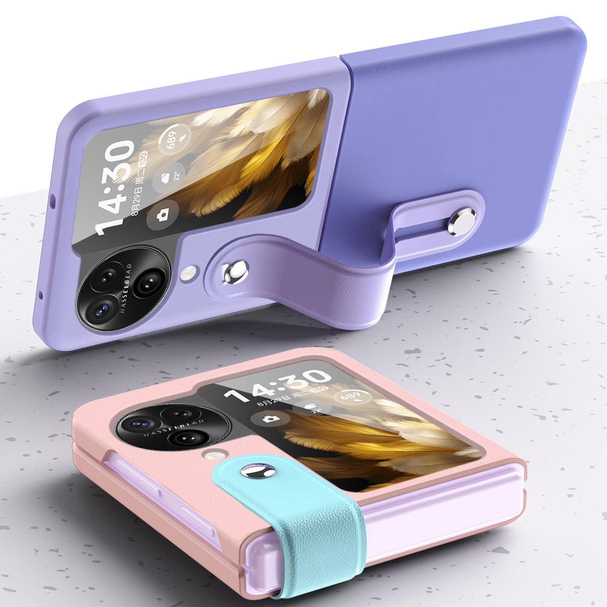 PU+PC Phone Case for Oppo Find N3 Flip 5G Dual Color Design Wristband Kickstand Phone Cover