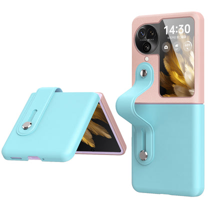 PU+PC Phone Case for Oppo Find N3 Flip 5G Dual Color Design Wristband Kickstand Phone Cover