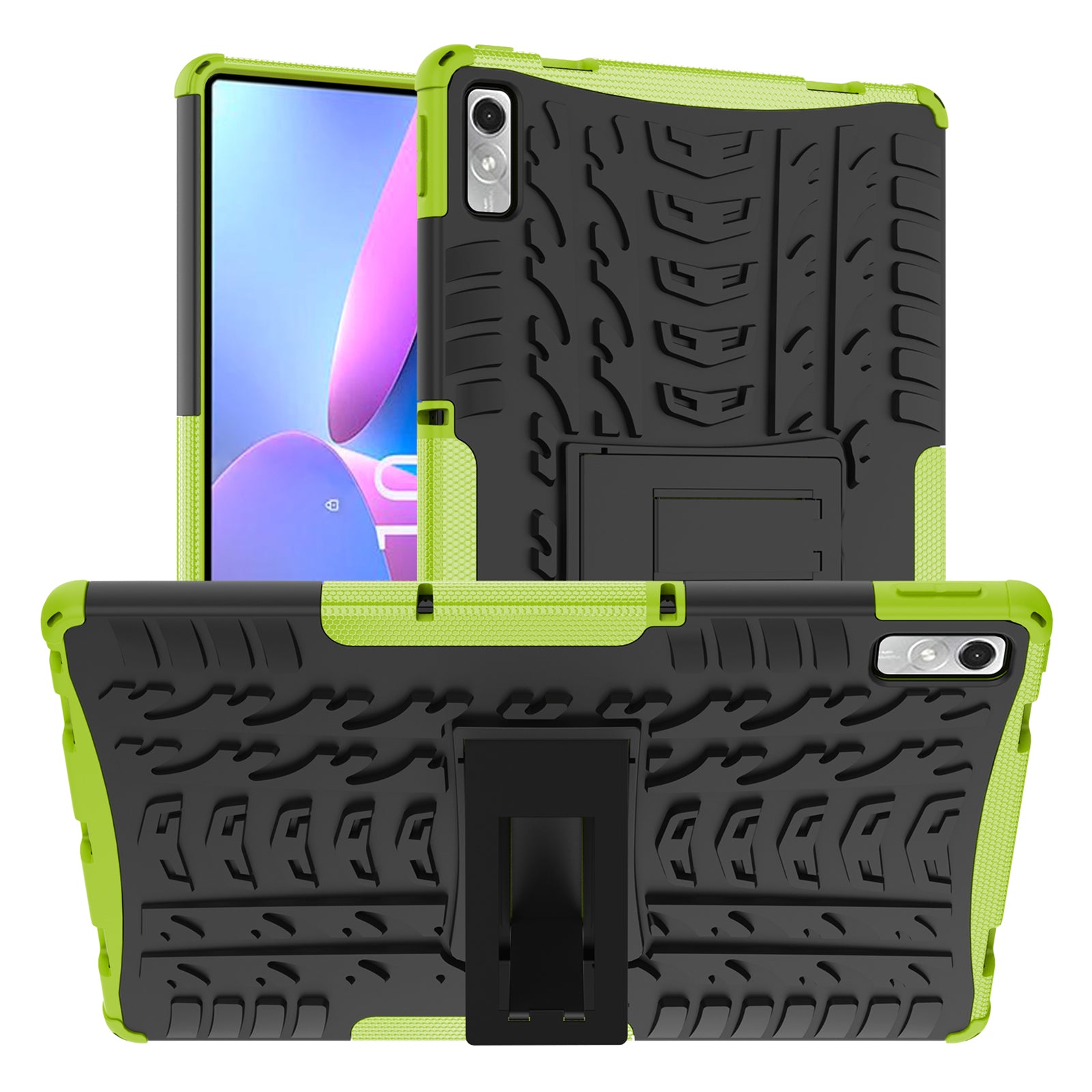 For Lenovo Tab P11 Gen 2 Anti-drop Tablet Case Tire Texture Kickstand Soft TPU Hard PC Protective Tablet Cover