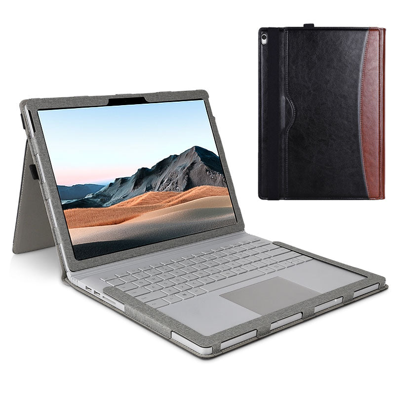 For Microsoft Surface Book 1 / 2 / 3 13.5-inch Business Leather Case Shockproof Carry Case with Detachable Stand