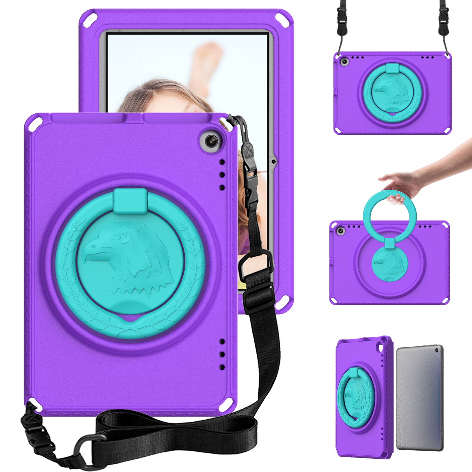 For Amazon Fire HD 8 (2022) / (2020) Shockproof EVA Case with Shoulder Strap, Waterproof Screen Protector