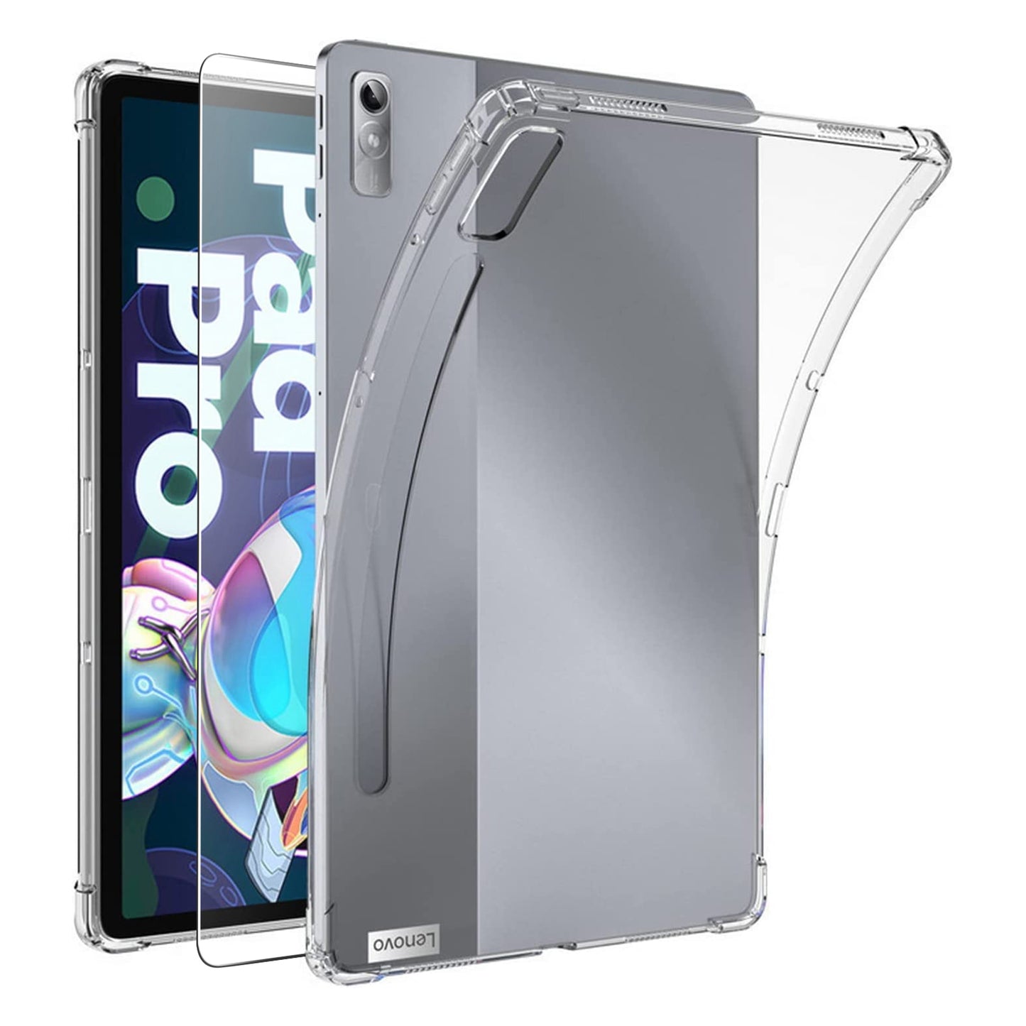 TPU Tablet Case for Lenovo Tab P11 Pro Gen 2 , Reinforced Corners Anti-drop Tablet Cover with Tempered Glass Film