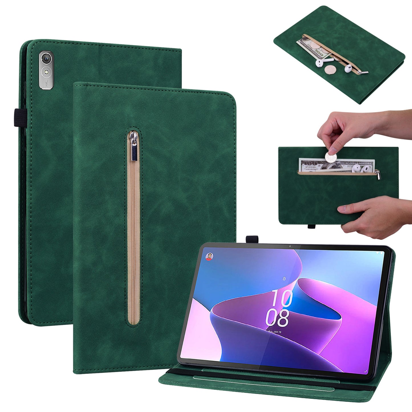 For Lenovo Tab P11 Gen 2 Tablet Case PU Leather Stand Zipper Pocket Card Slot Smart Cover