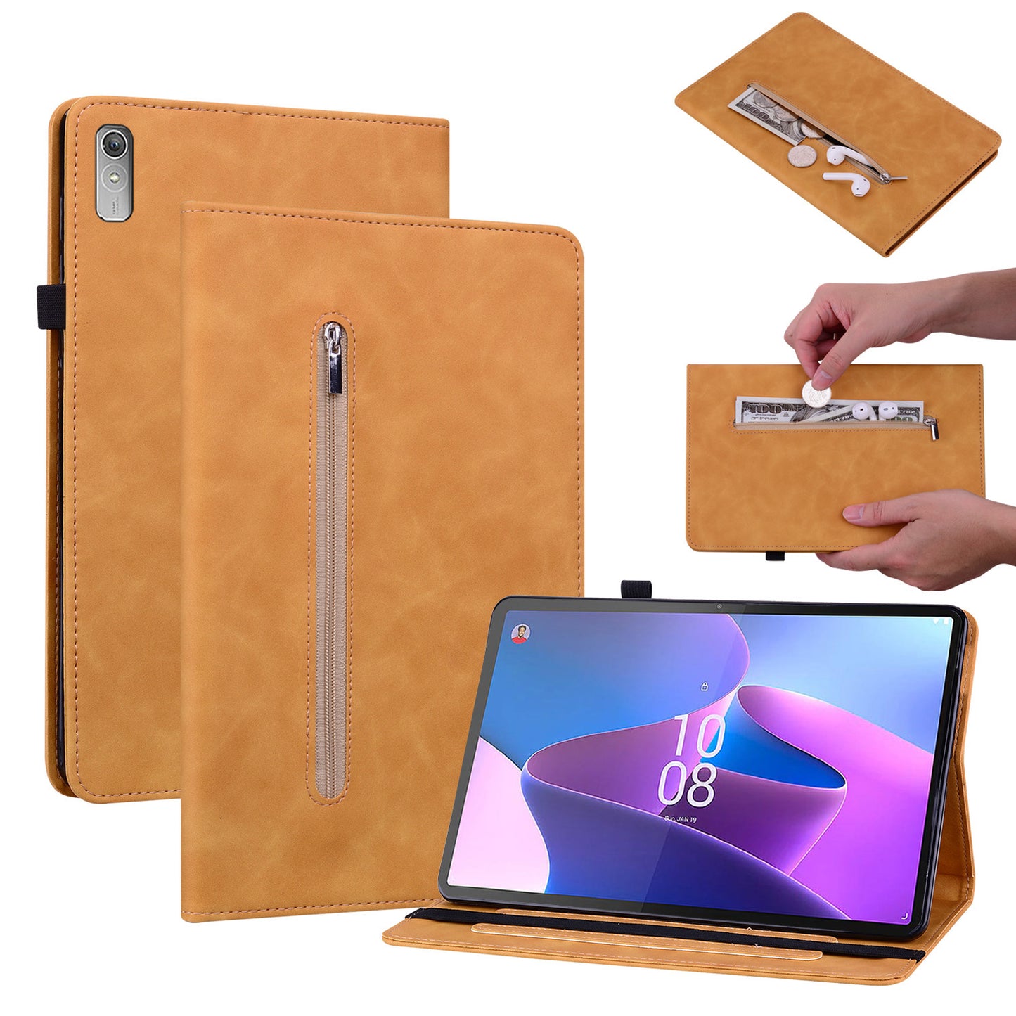 For Lenovo Tab P11 Gen 2 Tablet Case PU Leather Stand Zipper Pocket Card Slot Smart Cover