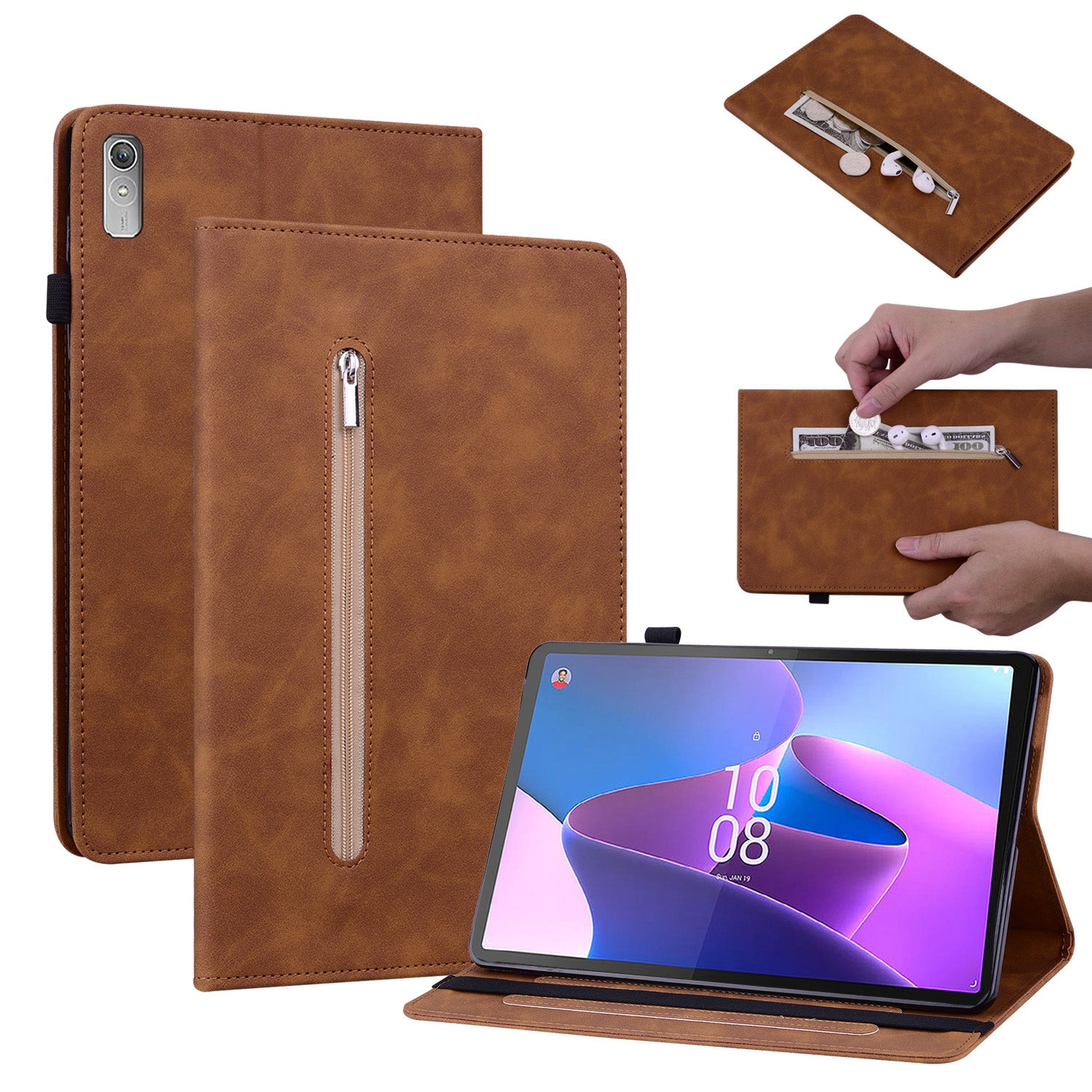 For Lenovo Tab P11 Gen 2 Tablet Case PU Leather Stand Zipper Pocket Card Slot Smart Cover